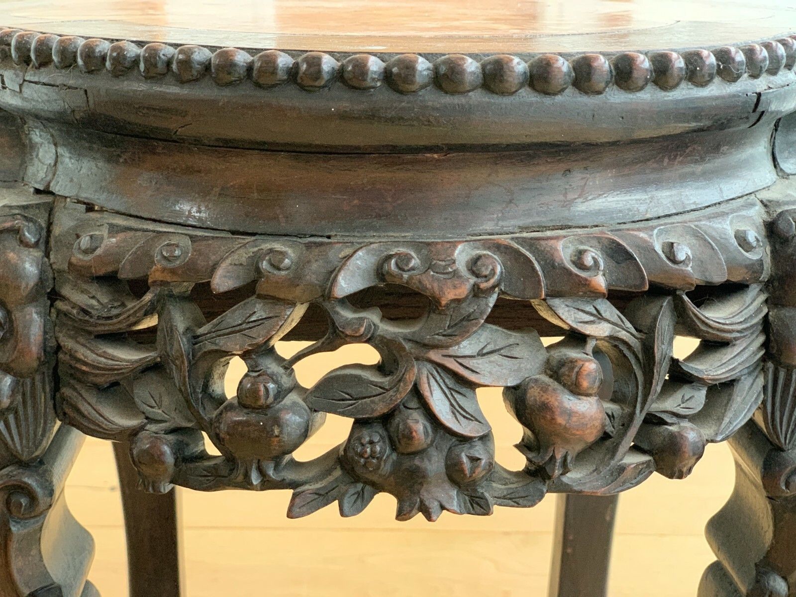 19th Century Oriental Hand Carved Teak Table With Marble Top photo vinterior