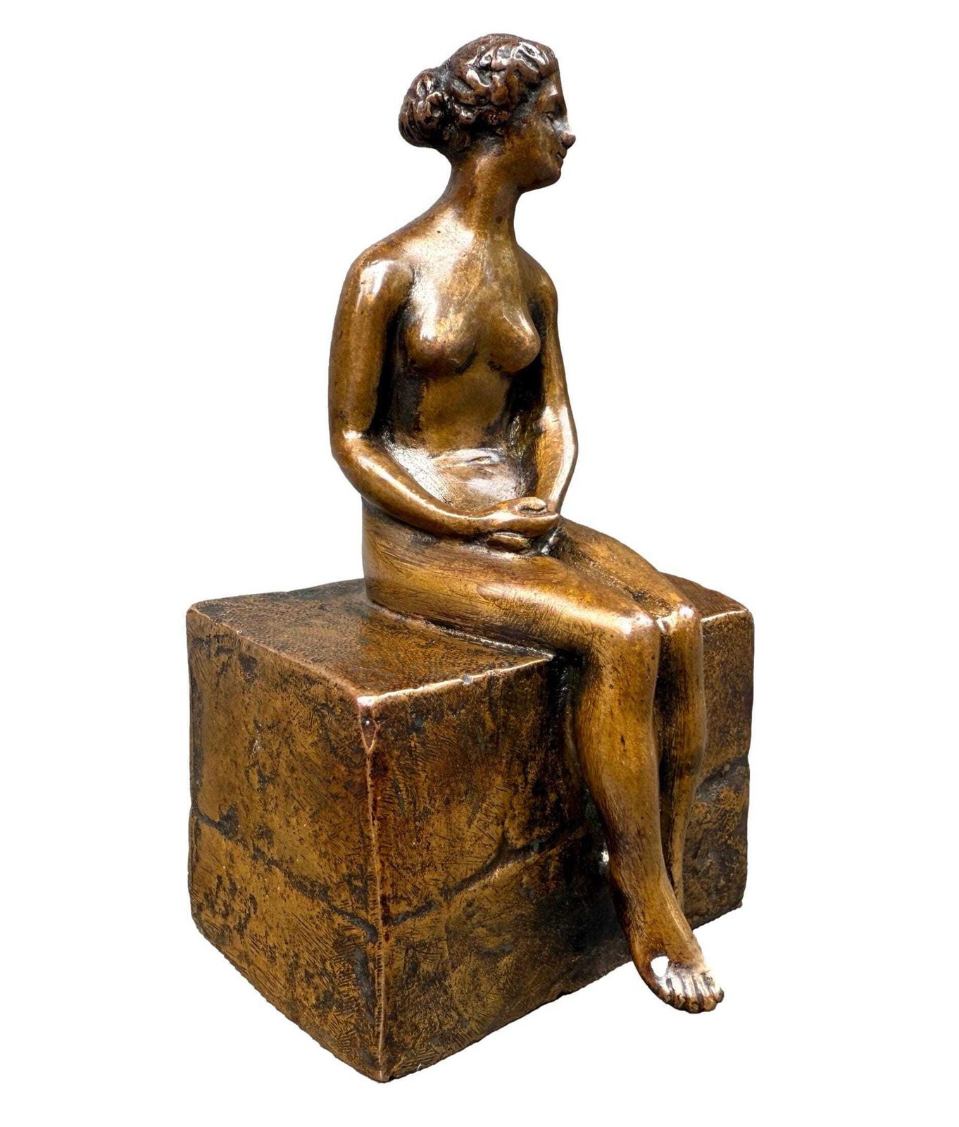 photo furniture Rare Bronze Sculpture By Ary Bitter, Seated Nude Woman, 1930s Art Deco Statue