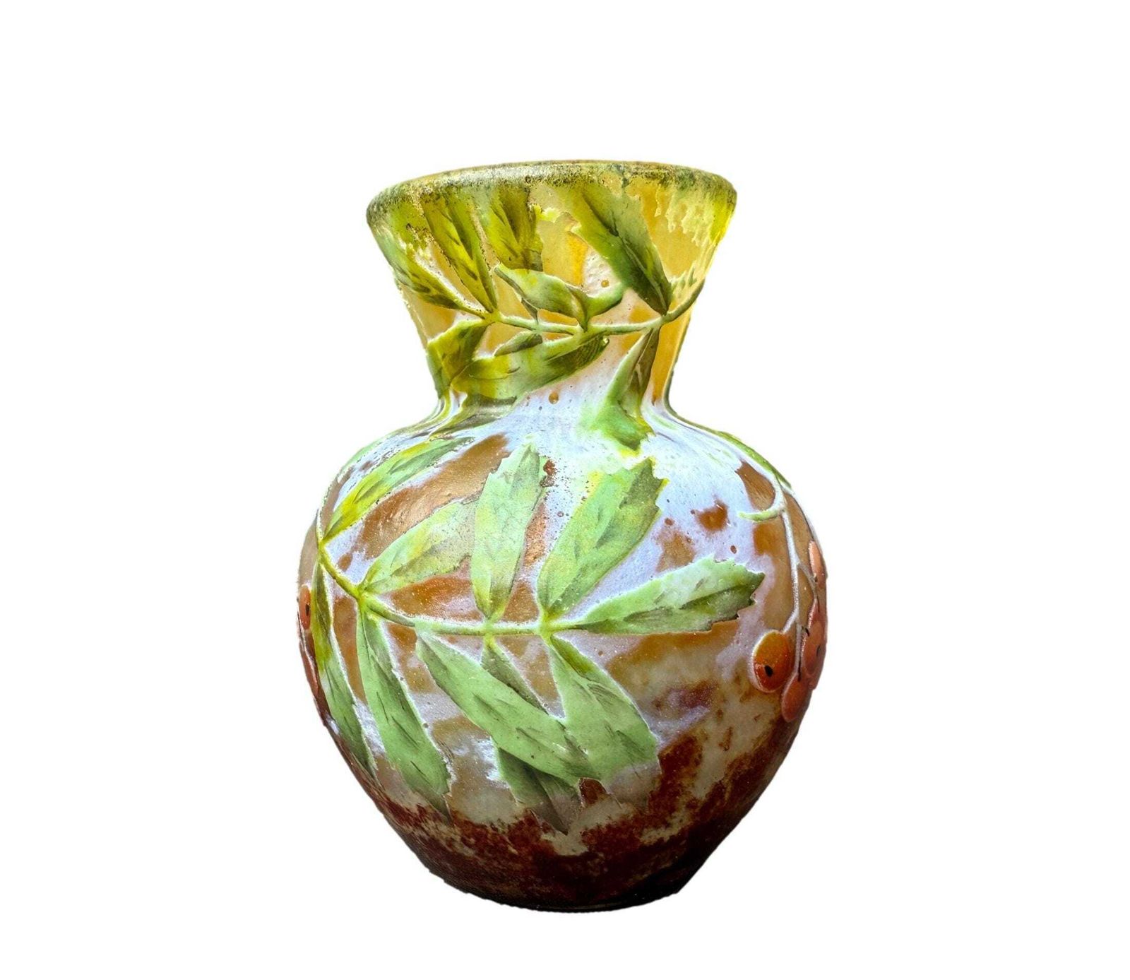 Daum Nancy Art Nouveau Vase, Bird Sorb Acid Decor Cameo Glass photo for sale