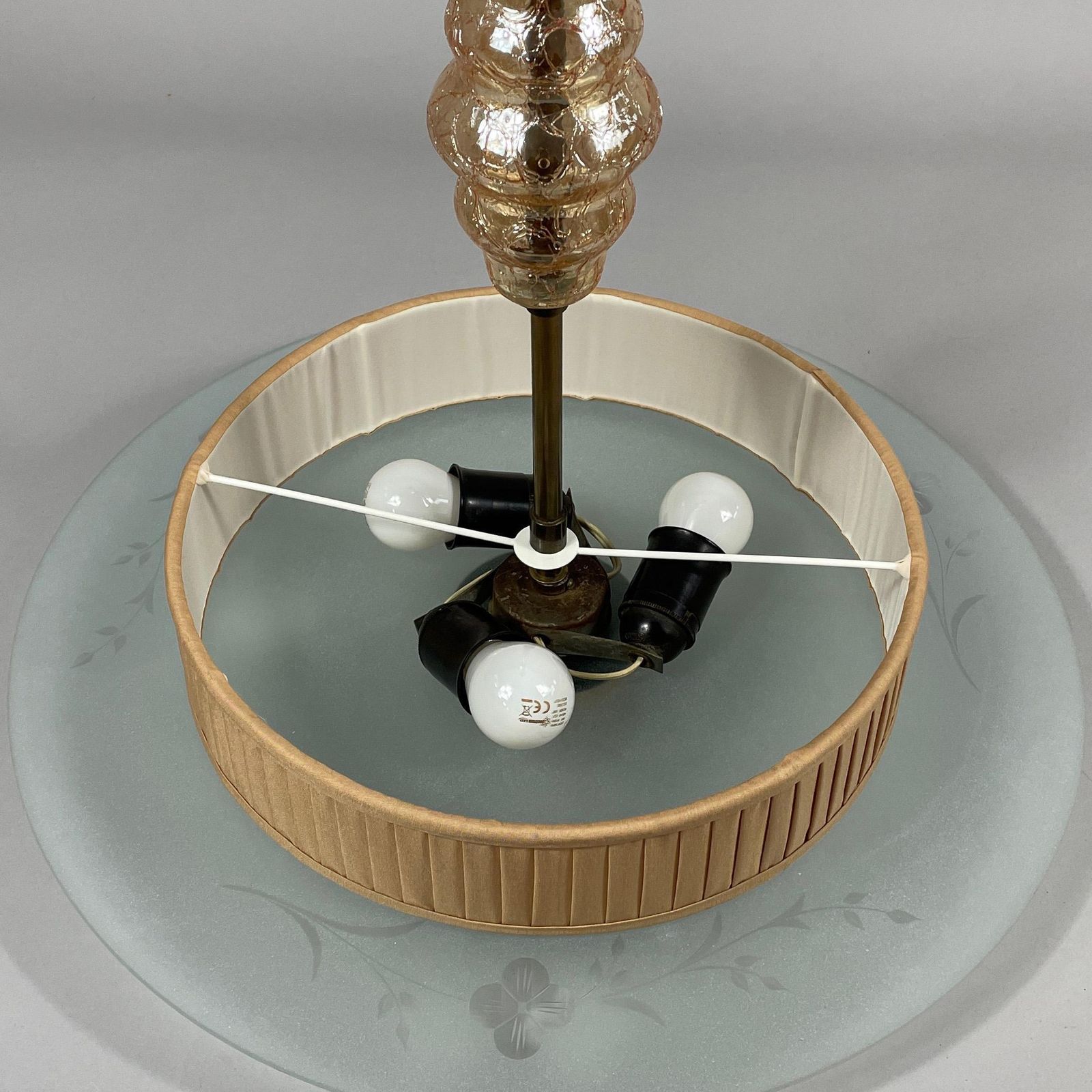 Art Deco Pendant Lamp Made Of Glass, Brass And Fabric, Sweden 1930s photo buy