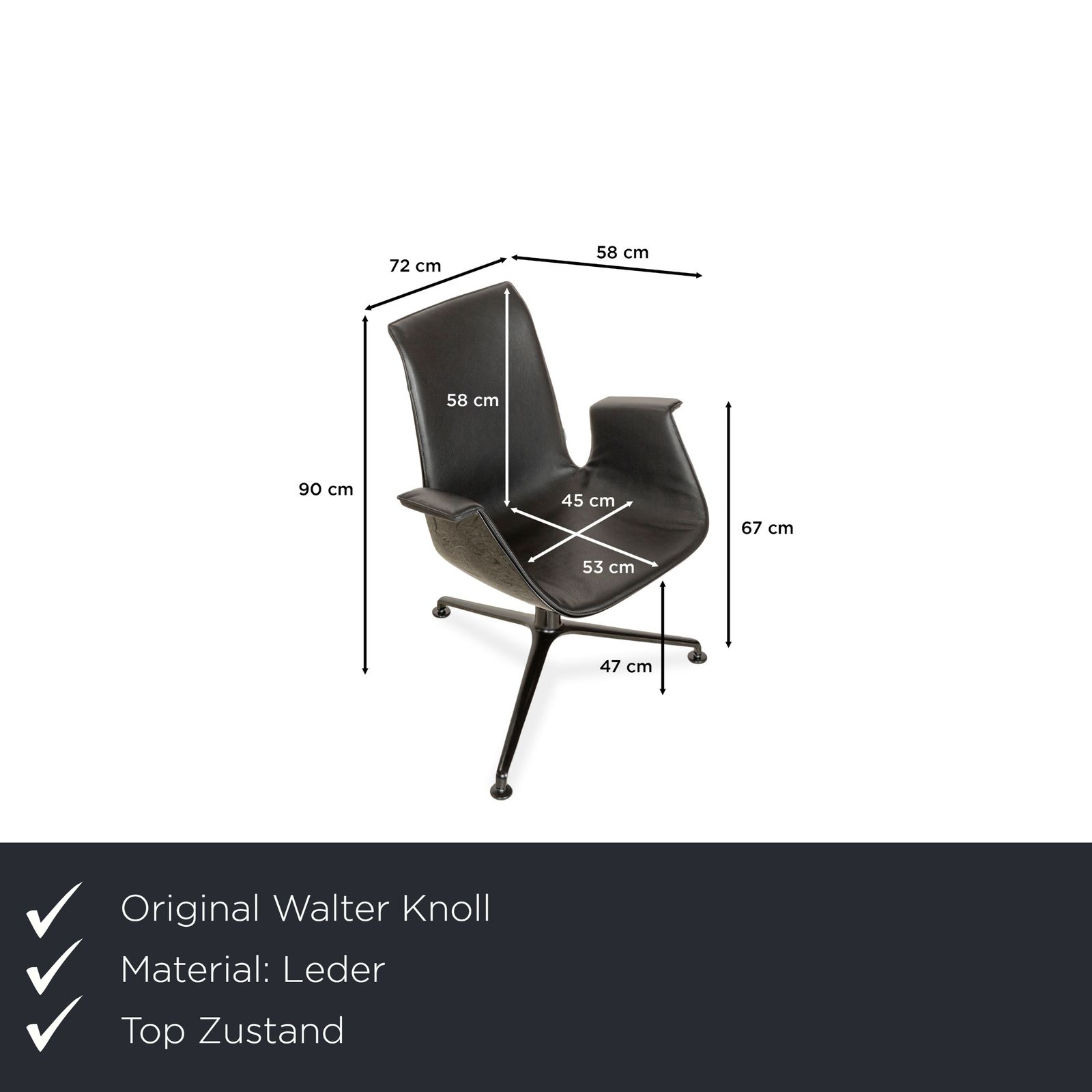 Fauteuil Walter Knoll FK en cuir noir, coque noire, fonction pivotante photo furniture