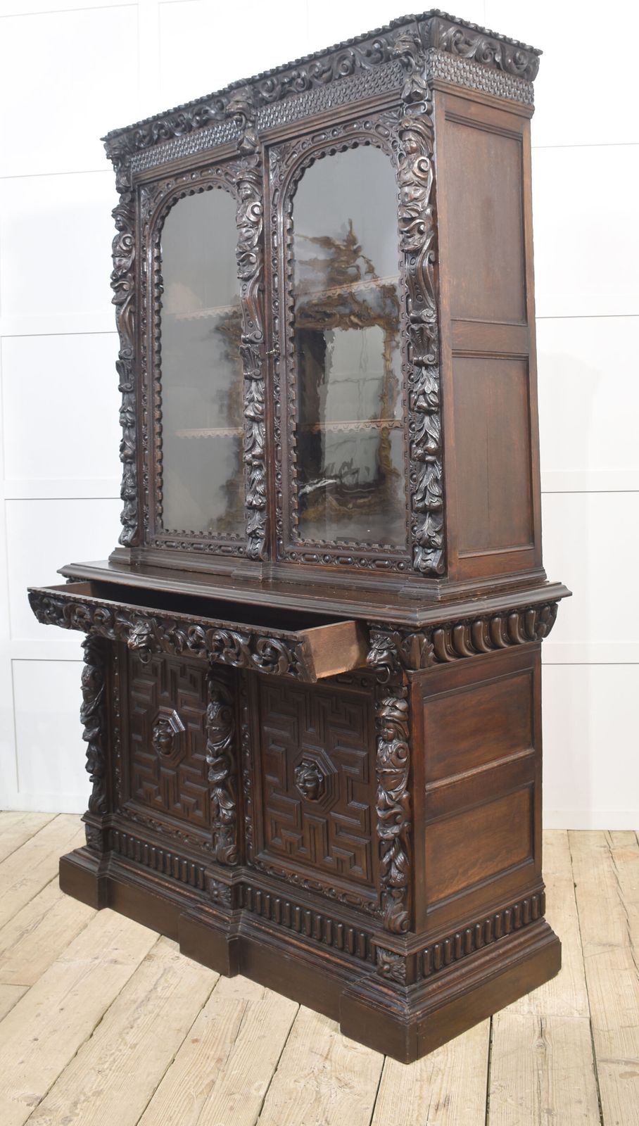 Renaissance Revival Carved Oak Two Door Bookcase photo for sale