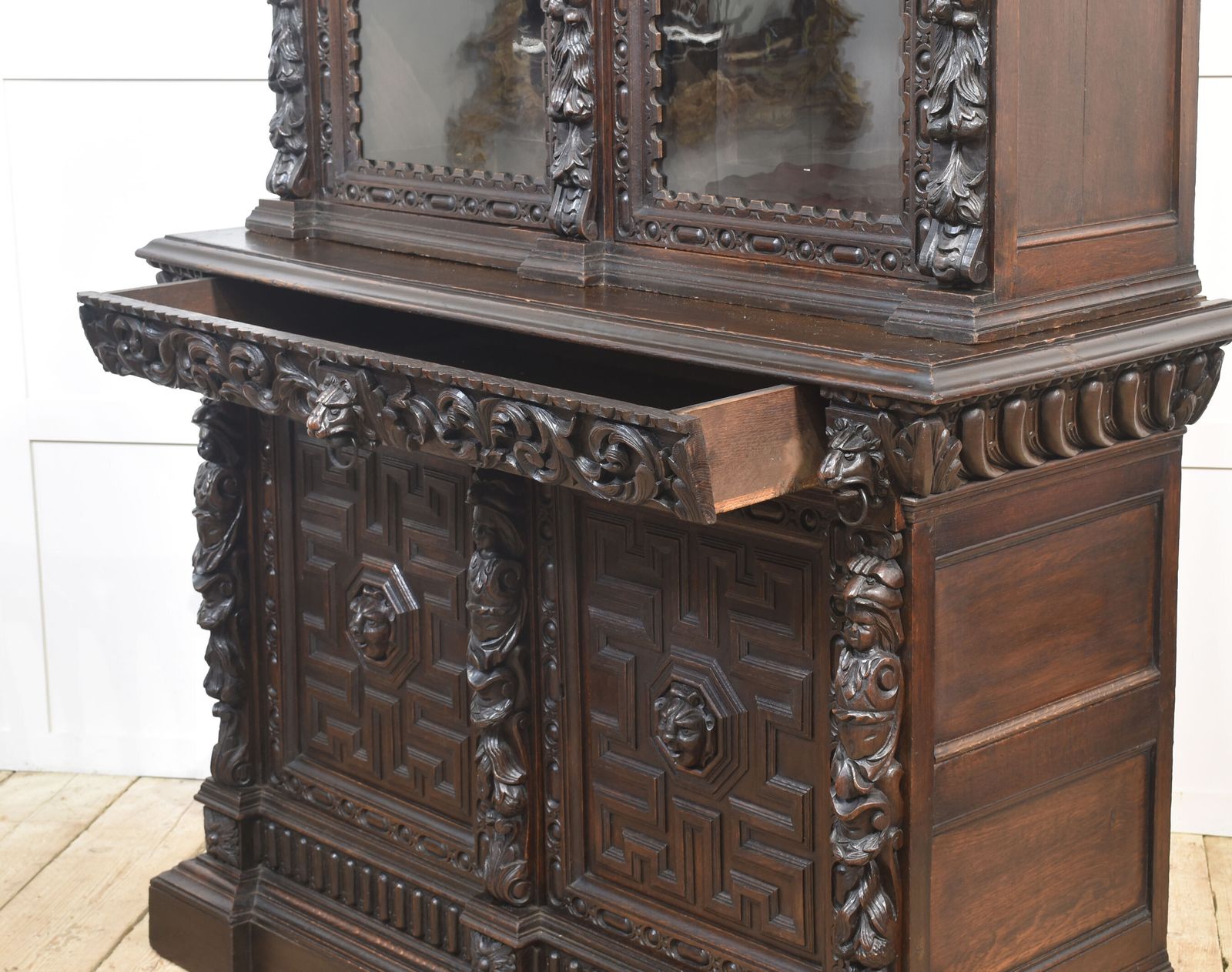 Renaissance Revival Carved Oak Two Door Bookcase photo Furniture