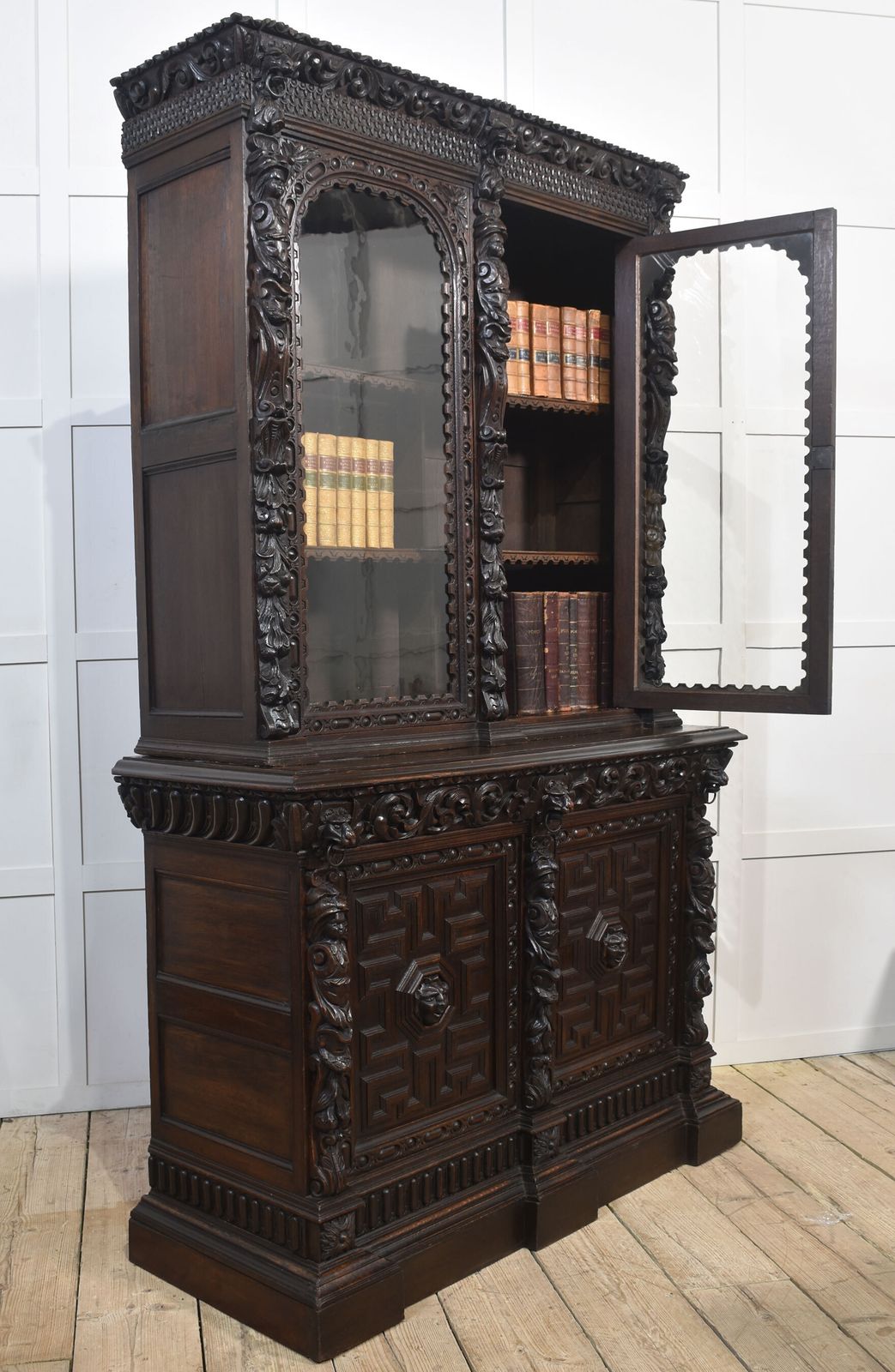 2994.0 Renaissance Revival Carved Oak Two Door Bookcase photo