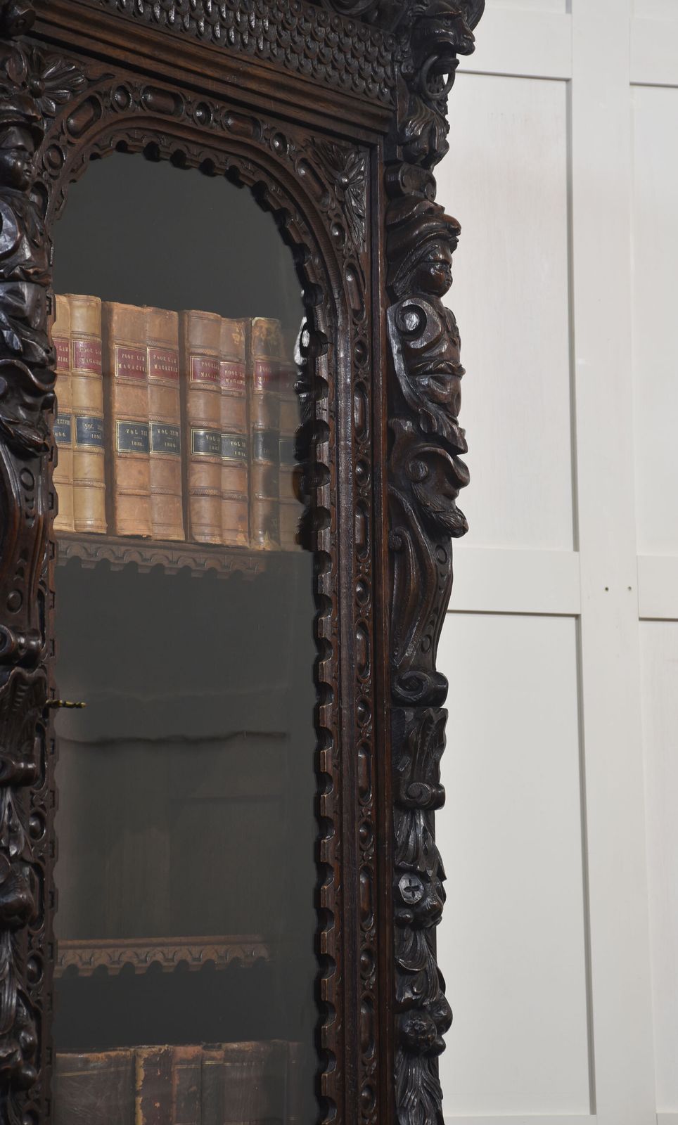photo vintage Renaissance Revival Carved Oak Two Door Bookcase