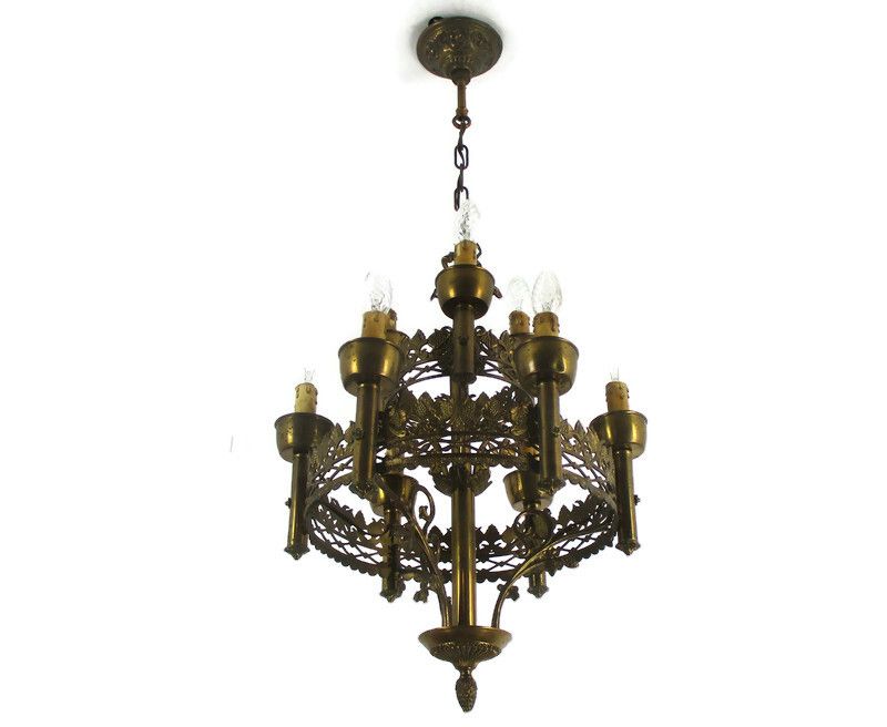 Gothic Ornate Brass 9 Arms Lights Chandelier Revival  Empire Impressive Antique