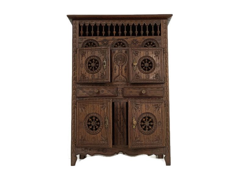 Small  French Breton  Cabinet Wood Antique 19th Century  Hand Carved Gorgeous Ra