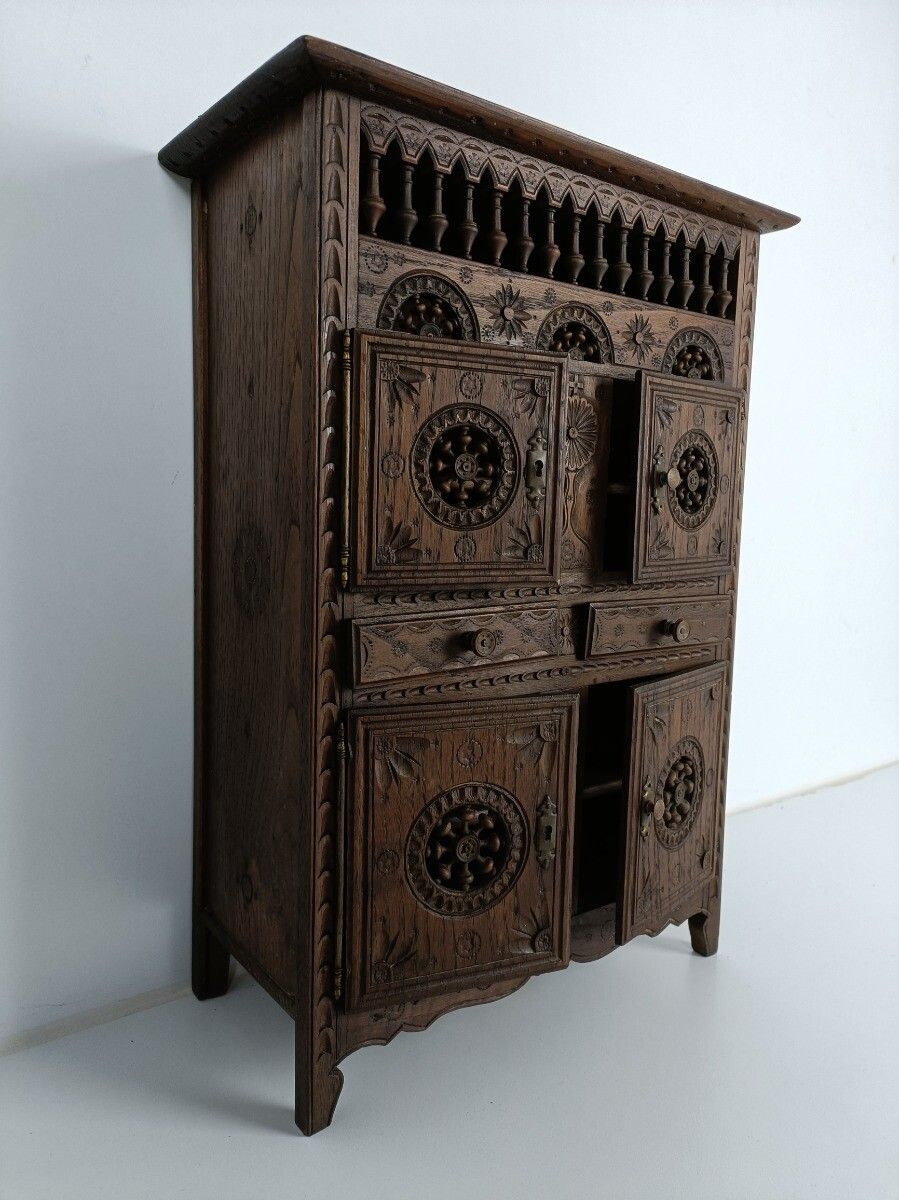 Small  French Breton  Cabinet Wood Antique 19th Century  Hand Carved Gorgeous Ra photo vinterior