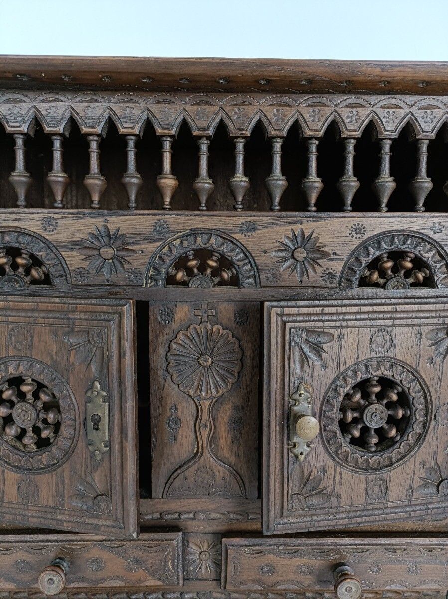 Small  French Breton  Cabinet Wood Antique 19th Century  Hand Carved Gorgeous Ra photo vintage