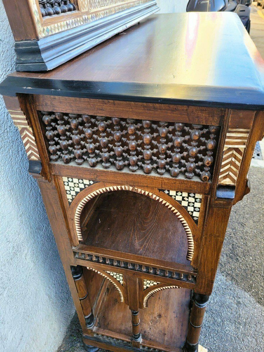 photo furniture G Parvis, Console + Mirror In Marquetry, 19th Century