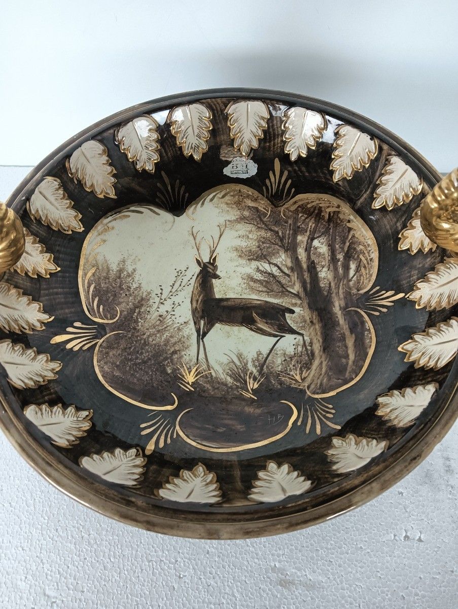 Ceramic Vintage Centerpiece Footed Faience Dragons Deer Hubert Bequet Belgium photo Home Decor