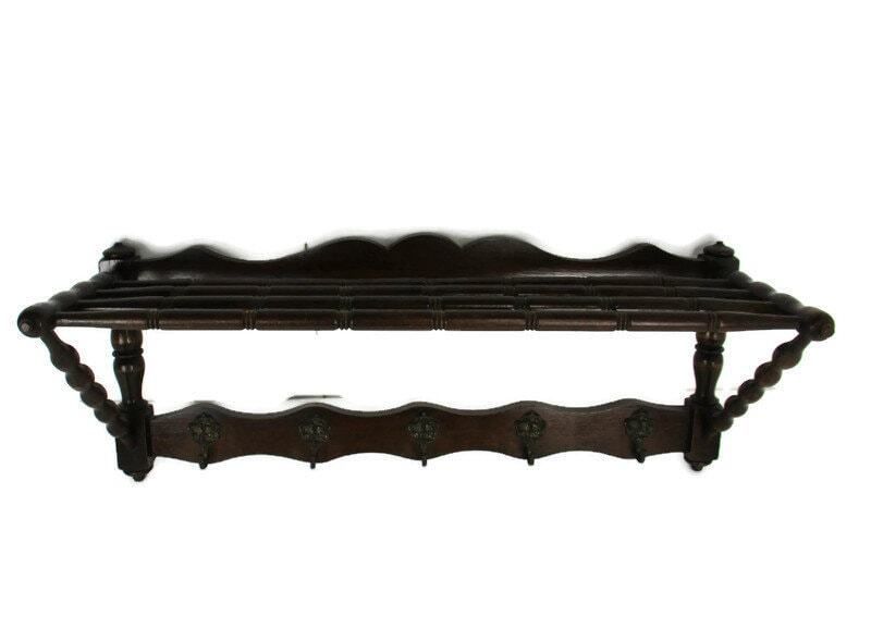 Hand Carved Wood  Wall Shelf Coat Hat Kitchen Rack Bobbin Pieces Edwardian Barn photo furniture
