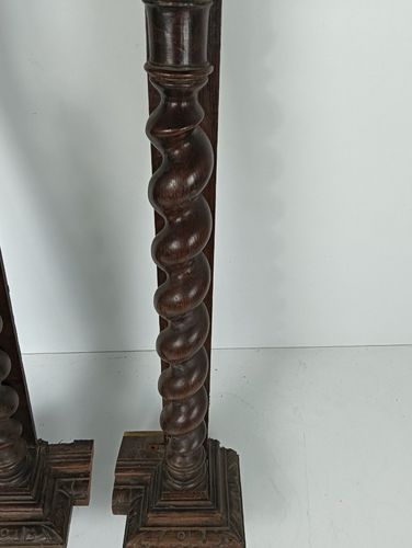 Pair Of Wooden Ornate Reclaimed  Pillars Barley Twist Large  Antique Salvaged Ar photo 324.0