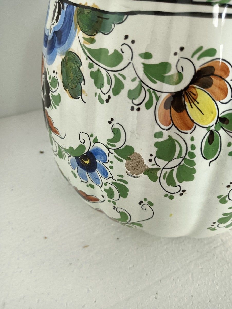 photo for sale Couple Of Vases Urns Hand Painted Lidded Polychrome Delft Birds Marked