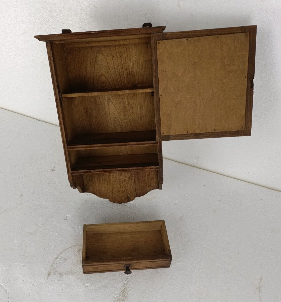 photo for sale Medicine Apothecary Antique Wall Cabinet Beveled Glass Hobnails Lovely Wood Barn