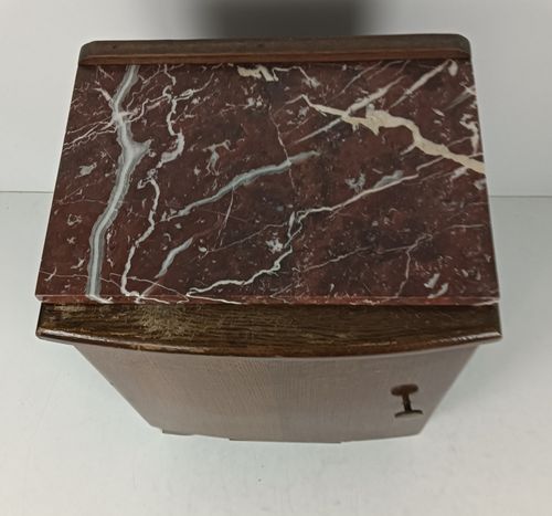 photo furniture Art Deco Antique Nightstand End Table Wood Marble Top Cabinet Stylish
