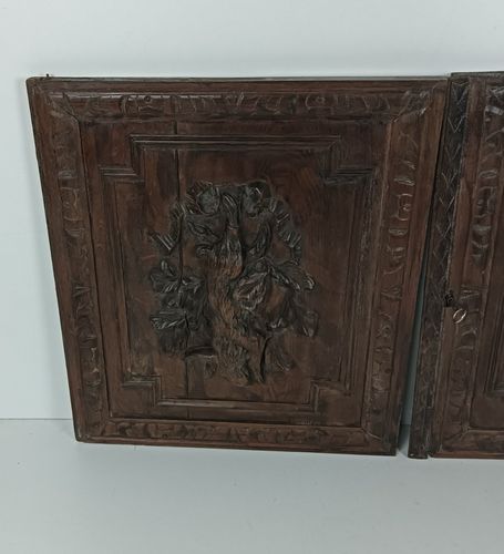 Pair Antique French Hand Carved Wood Door Panels Reclaimed Architectural Herons photo furniture