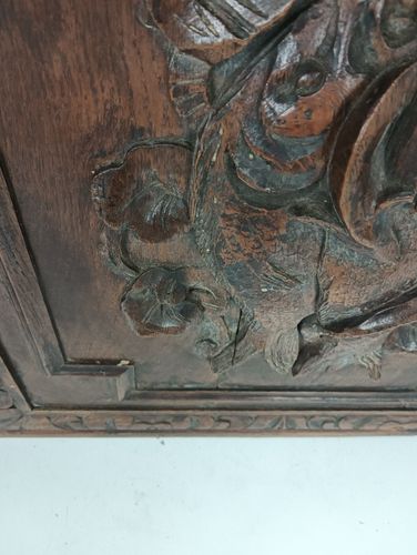 Pair Antique French Hand Carved Wood Door Panels Reclaimed Architectural Herons photo vintage
