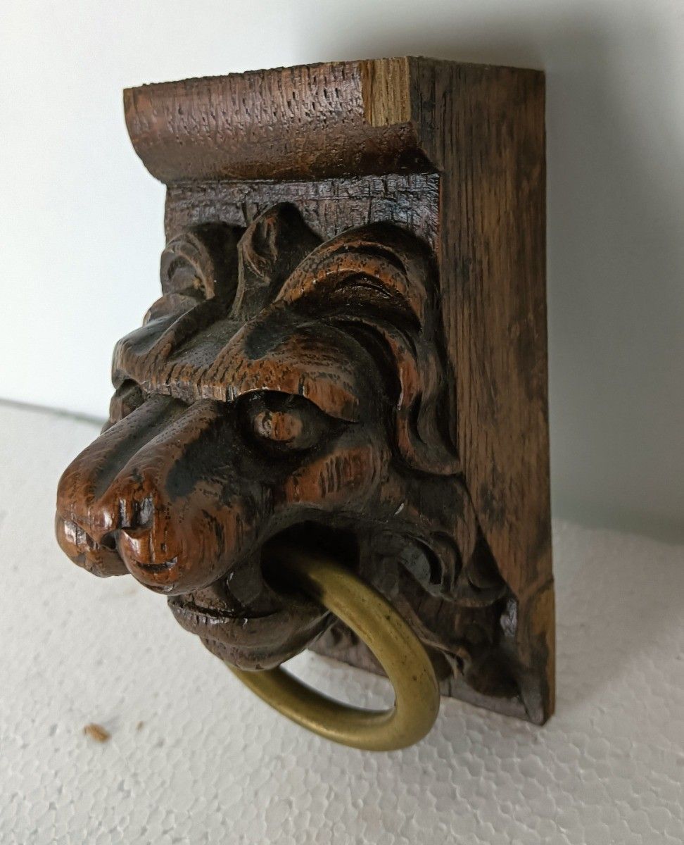 Antique Pair Corbels Hand Carved Wood Architectural Reclaimed Lion Heads Trims R photo furniture