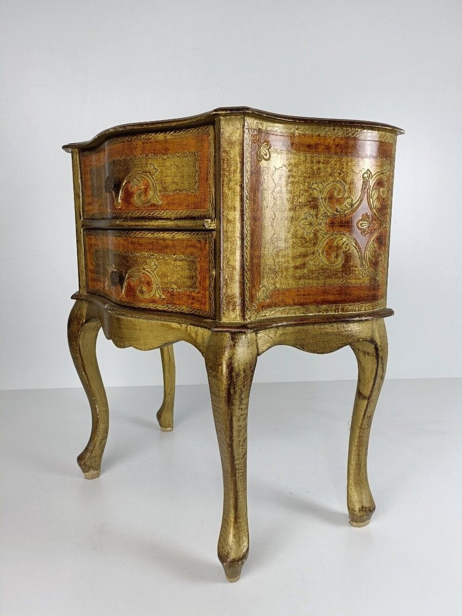 Florentine Nightstand End Table Hall Cabinet Chest Of Drawers Gold Gilded Mid Ce photo vinterior
