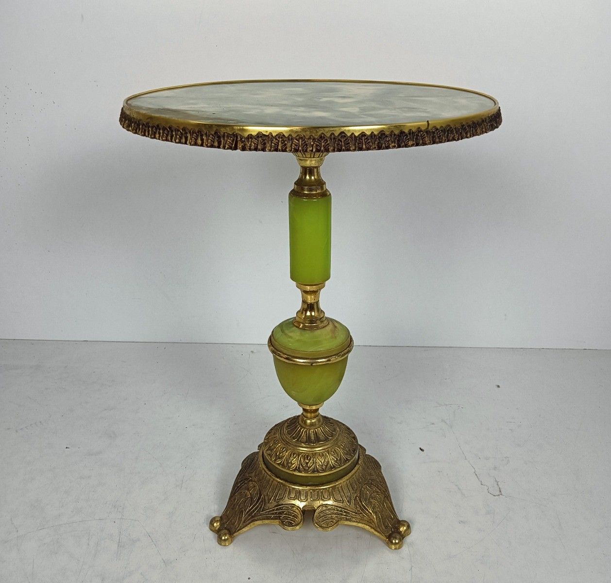 Side Occasional Table Ornate Brass Faux Marble Pedestal Plant Stand Hollywood Re photo Furniture