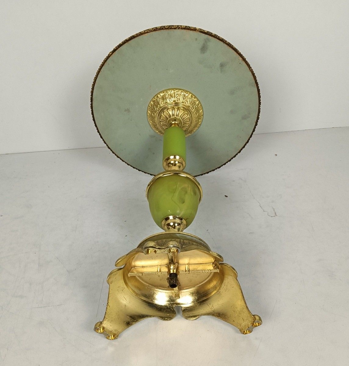 Side Occasional Table Ornate Brass Faux Marble Pedestal Plant Stand Hollywood Re photo vintage