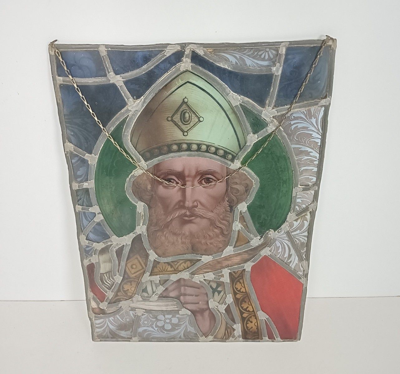 Antique 19th Century Glass Stained Leaded Glass Window Saint Church Salvaged photo Home Decor