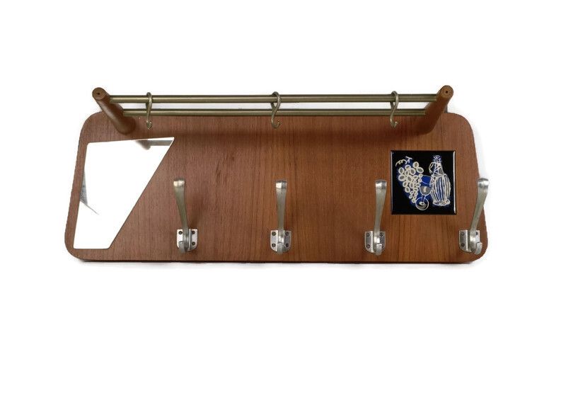 Vintage Mid Century Brass Coat Hat Rack Railroad Pop Art Modernist Funky Ceramic