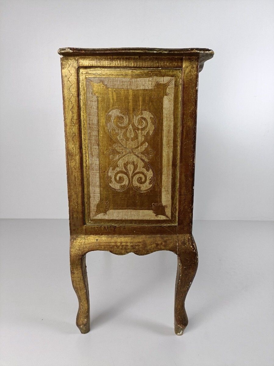 Florentine Wood Nightstand End Table Hall Cabinet White Gold Gilded Italian  Hol photo 526.0