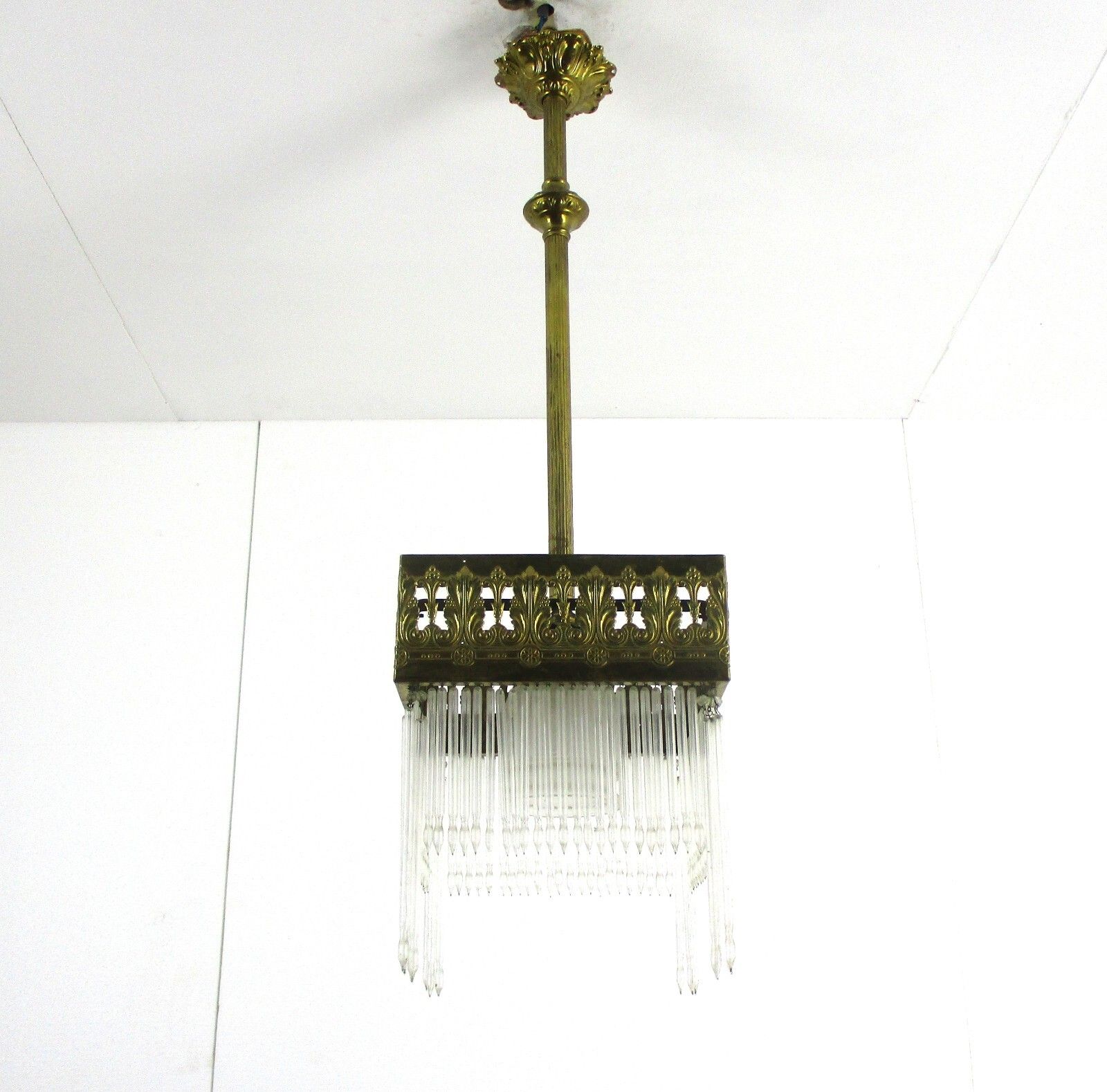Jugendstil Hall Lamp Chandelier Prisms Copper Glass Antique Hanging Light photo 409.0