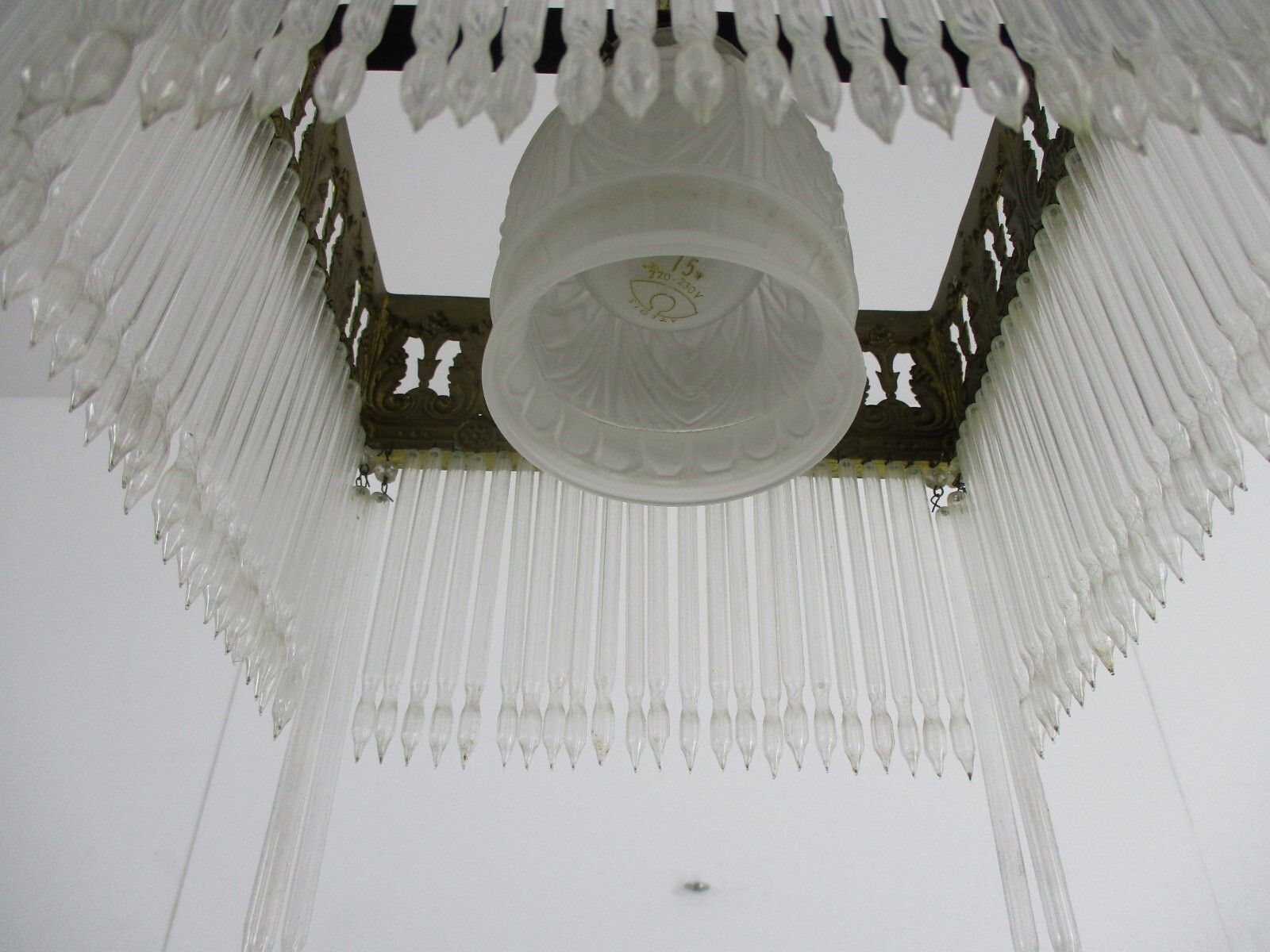 Jugendstil Hall Lamp Chandelier Prisms Copper Glass Antique Hanging Light photo buy