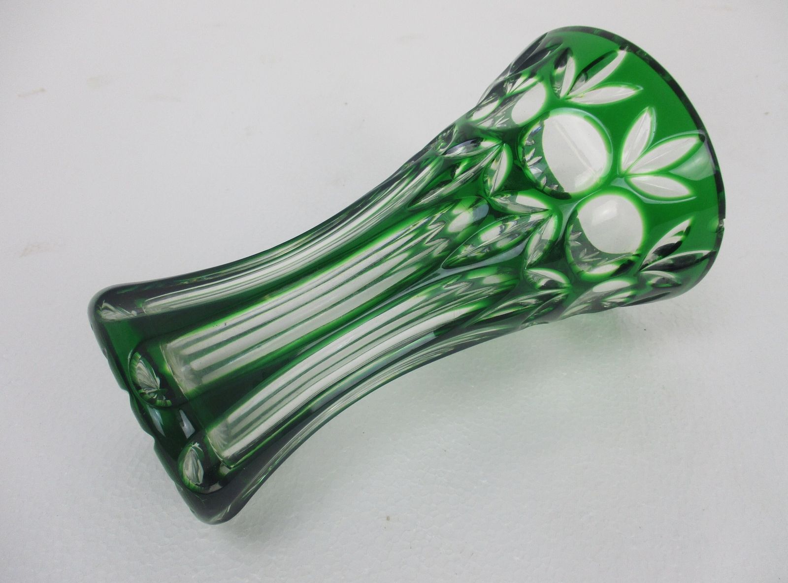 Green Cut To Clear Crystal Vase Val St Lambert Style? Art Glass photo furniture