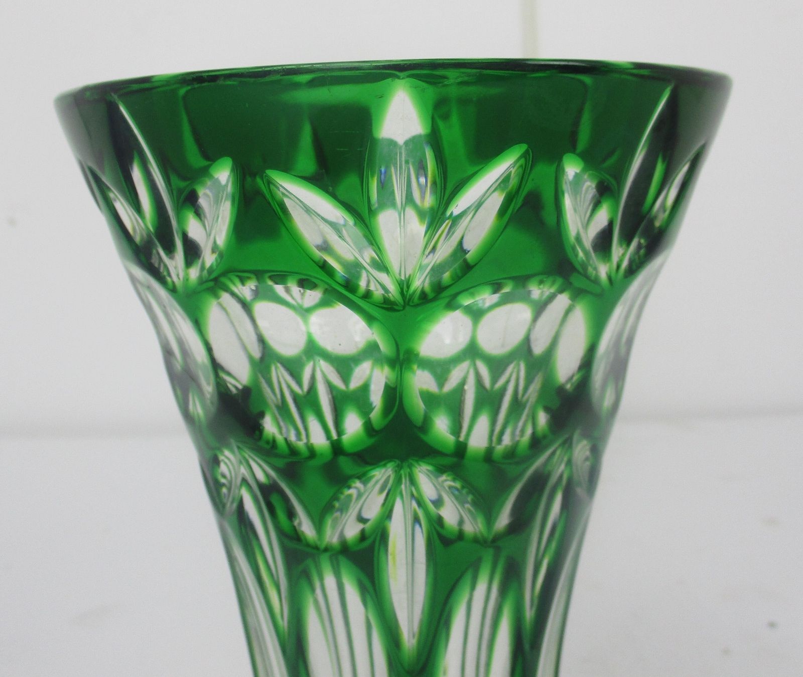 Green Cut To Clear Crystal Vase Val St Lambert Style? Art Glass photo Home Decor