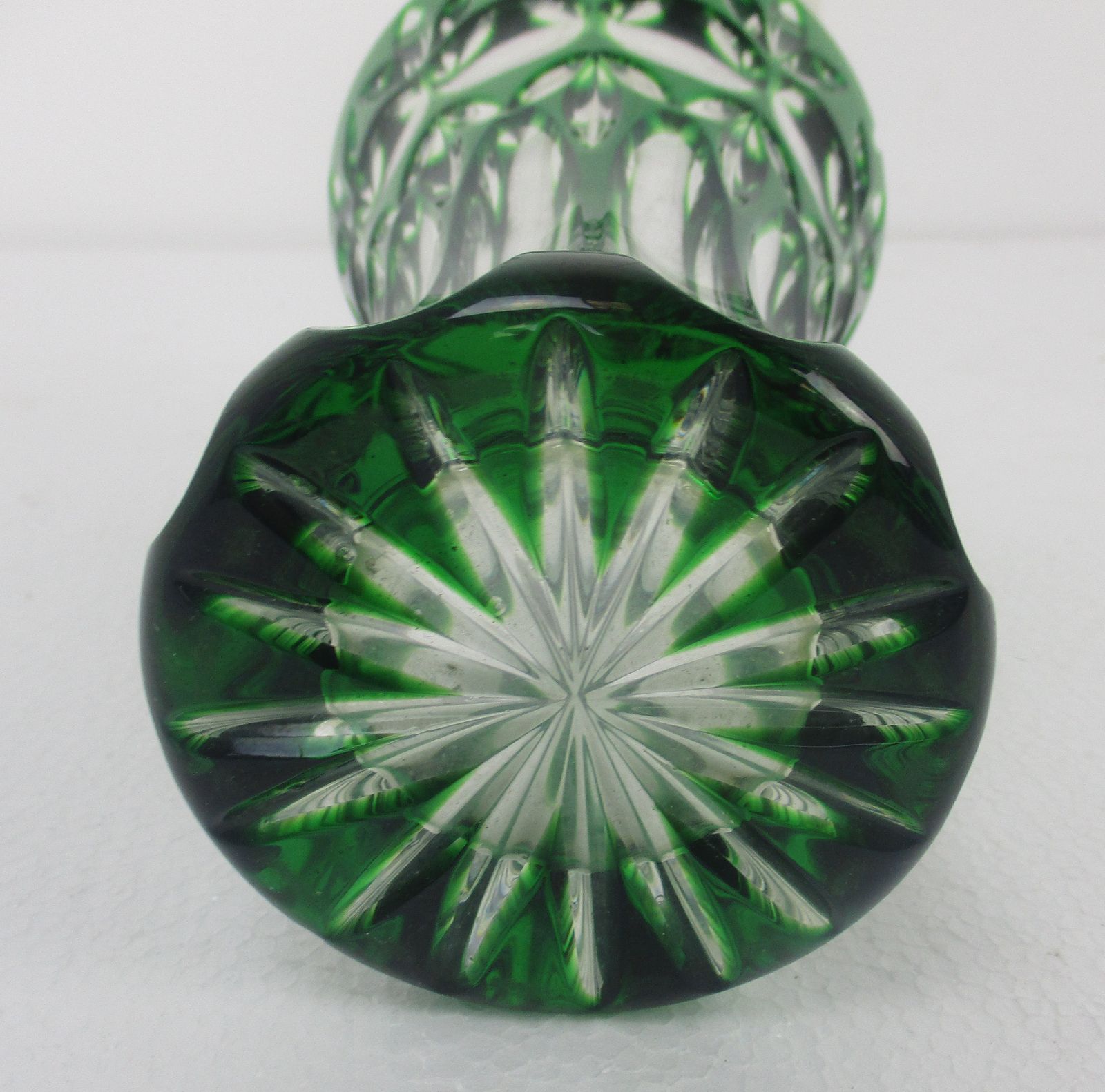 Green Cut To Clear Crystal Vase Val St Lambert Style? Art Glass photo buy