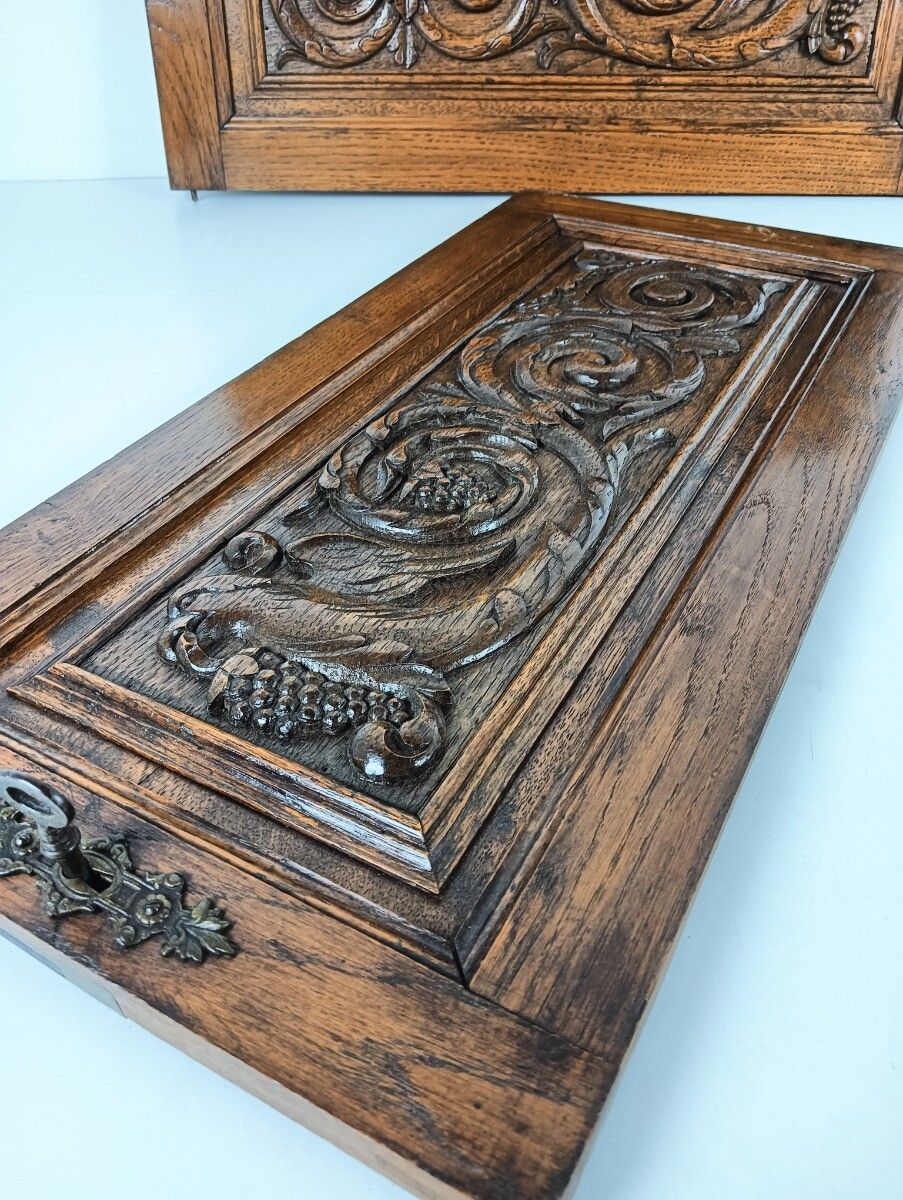 photo furniture Pair Antique Door Panels Carved Wood Ornate Birds Of Paradise Architectural Recl
