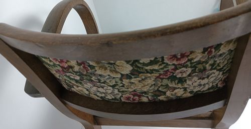 photo for sale Pair Art Deco Bridge Chairs Wood Antique Needlepoint Fabric Hobnails Rare Find
