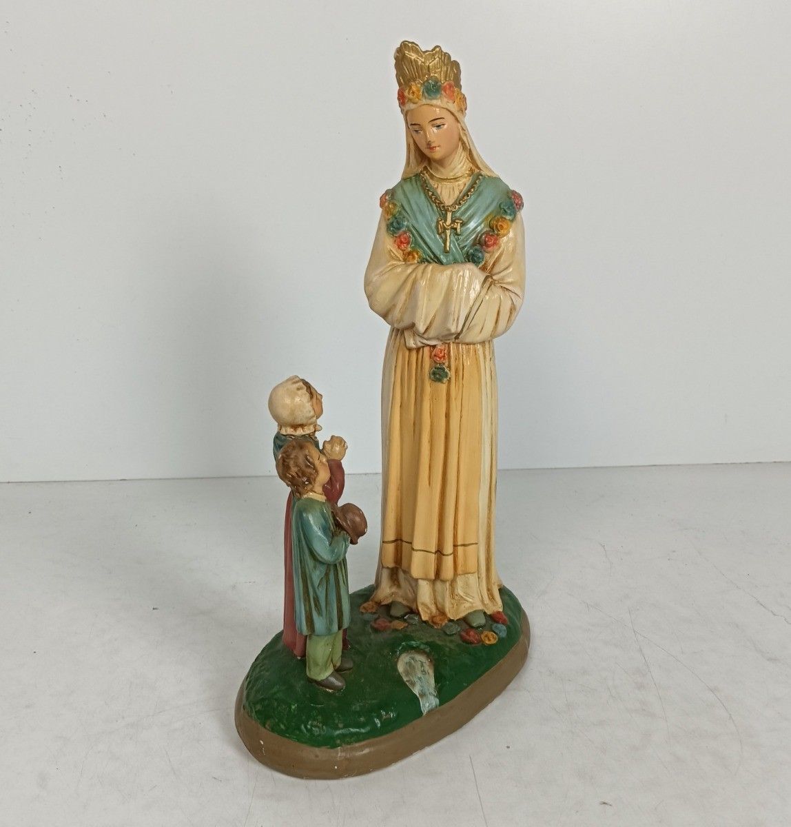 Large Rare Statue Our Lady Of La Salette Madonna Piange France Children Polych photo for sale