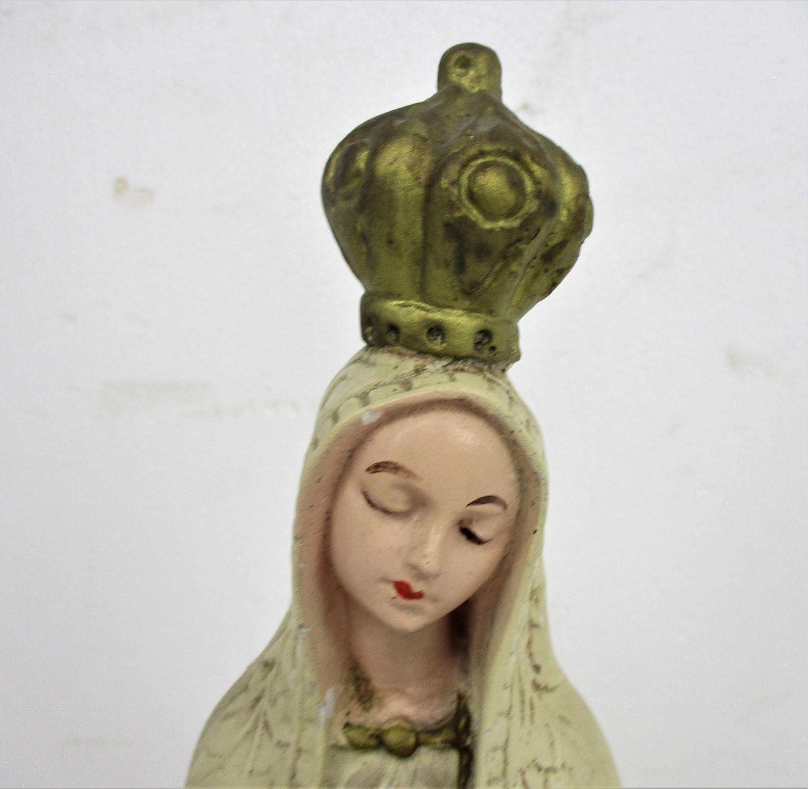 Vintage Our Lady Fatima Statue Plaster Portugal Lovely Htf Collector 17.91" photo furniture