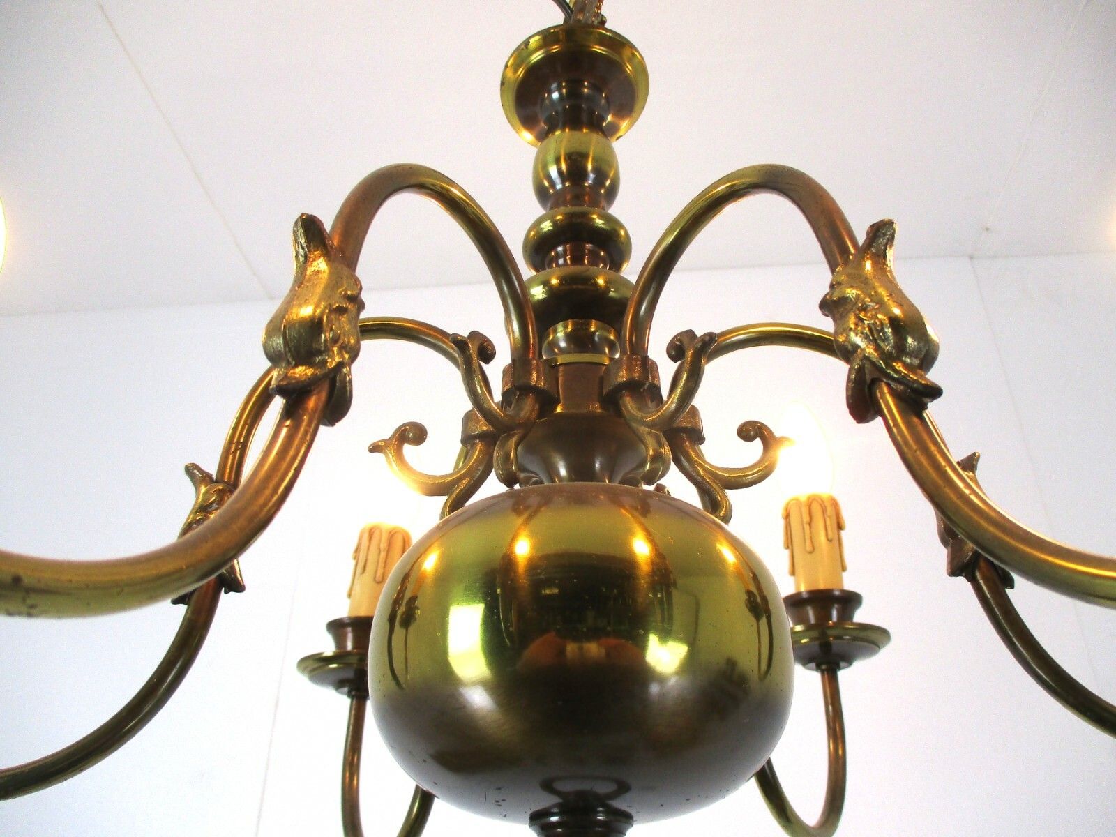 Flemish Dutch Chandelier 6 Arm Lights Brass Eagle Barn Farm Countryhouse Style photo for sale