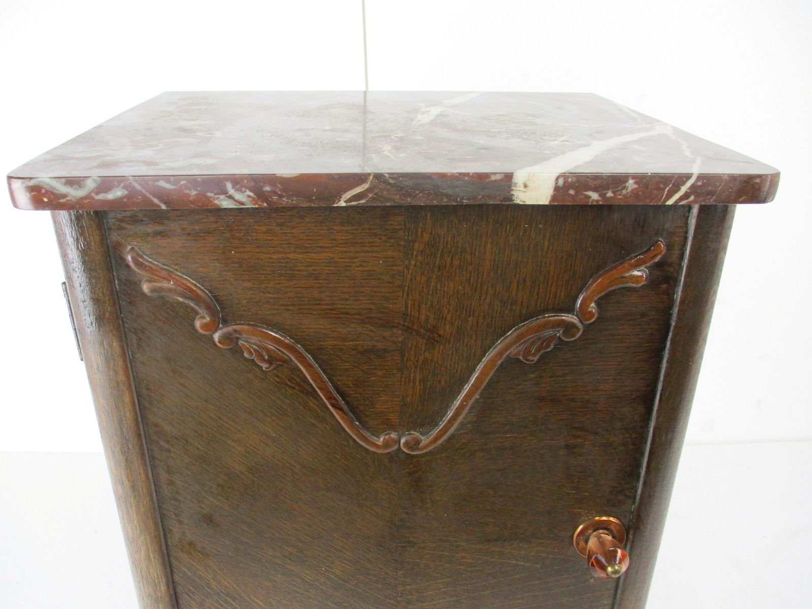 Antique Art Deco Art Nouveau Brown Marble Top Side Cabinet Table Nightstand Stun photo furniture