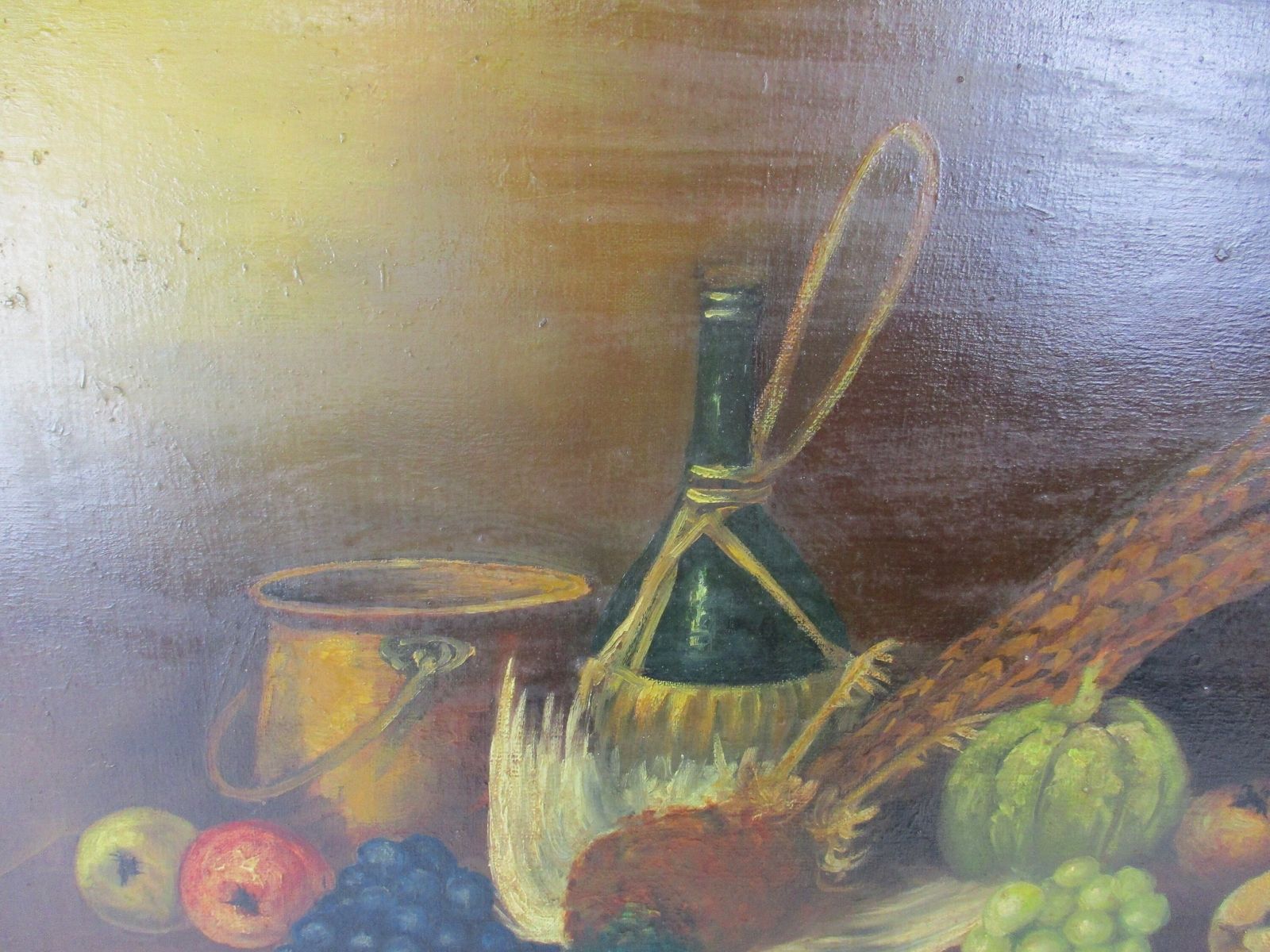 Oil Painting Canvas Framed Still Life Bouquet Of Fruit  Pheasant Signed A M 19 photo 244.0