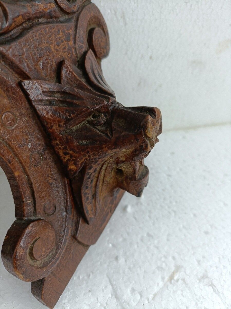 Pair Antique Corbels Hand Carved Wood Architectural Reclaimed Lions  Trims Salva photo vinterior