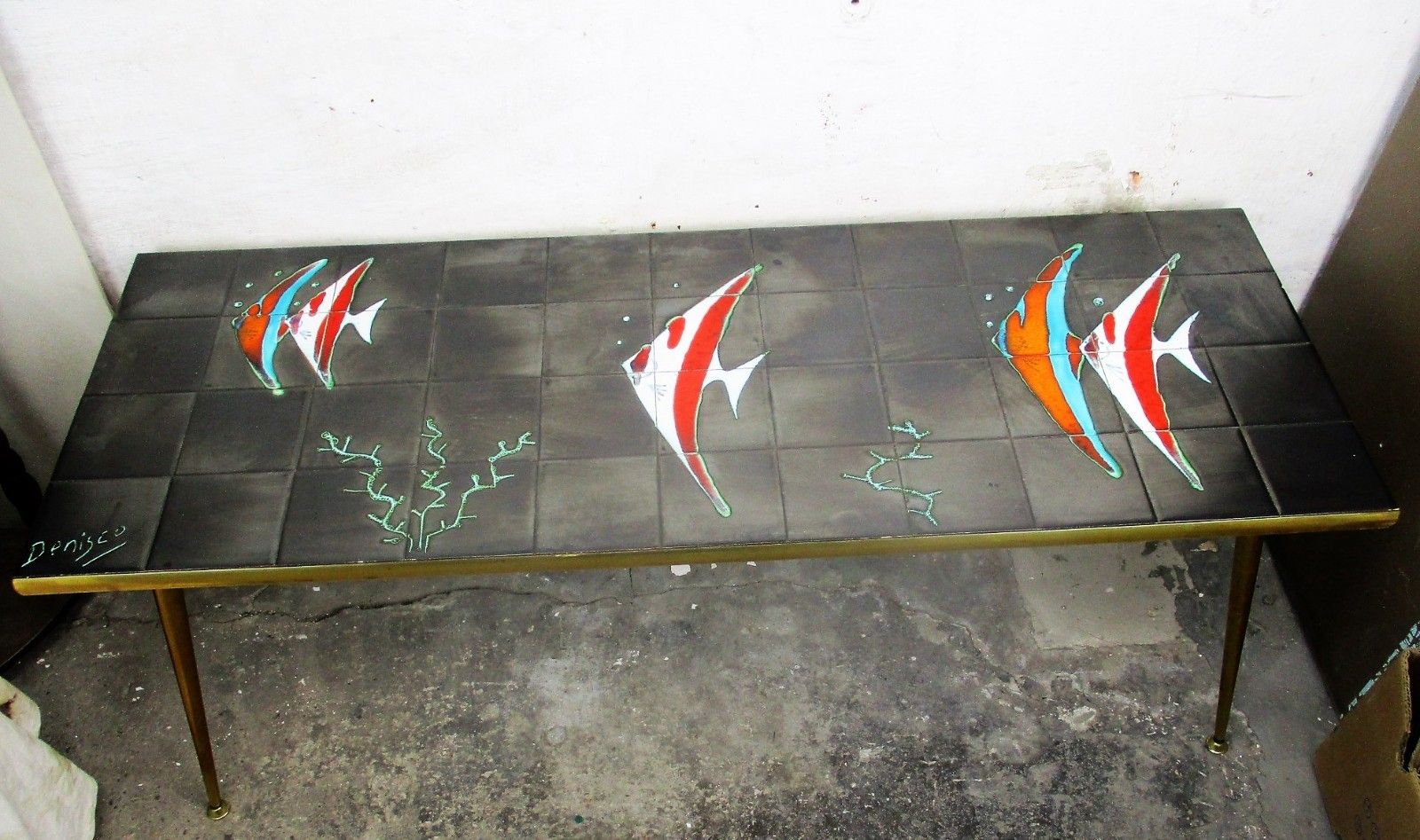 Mid Century Coffee Table Italian Art Design Ceramic Signed By Denisco Street Art