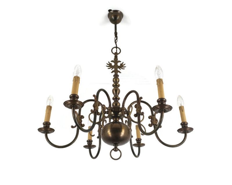 Flemish Dutch Chandelier 6 Arm Lights Brass Barn Farm Countryhouse Style Eagles