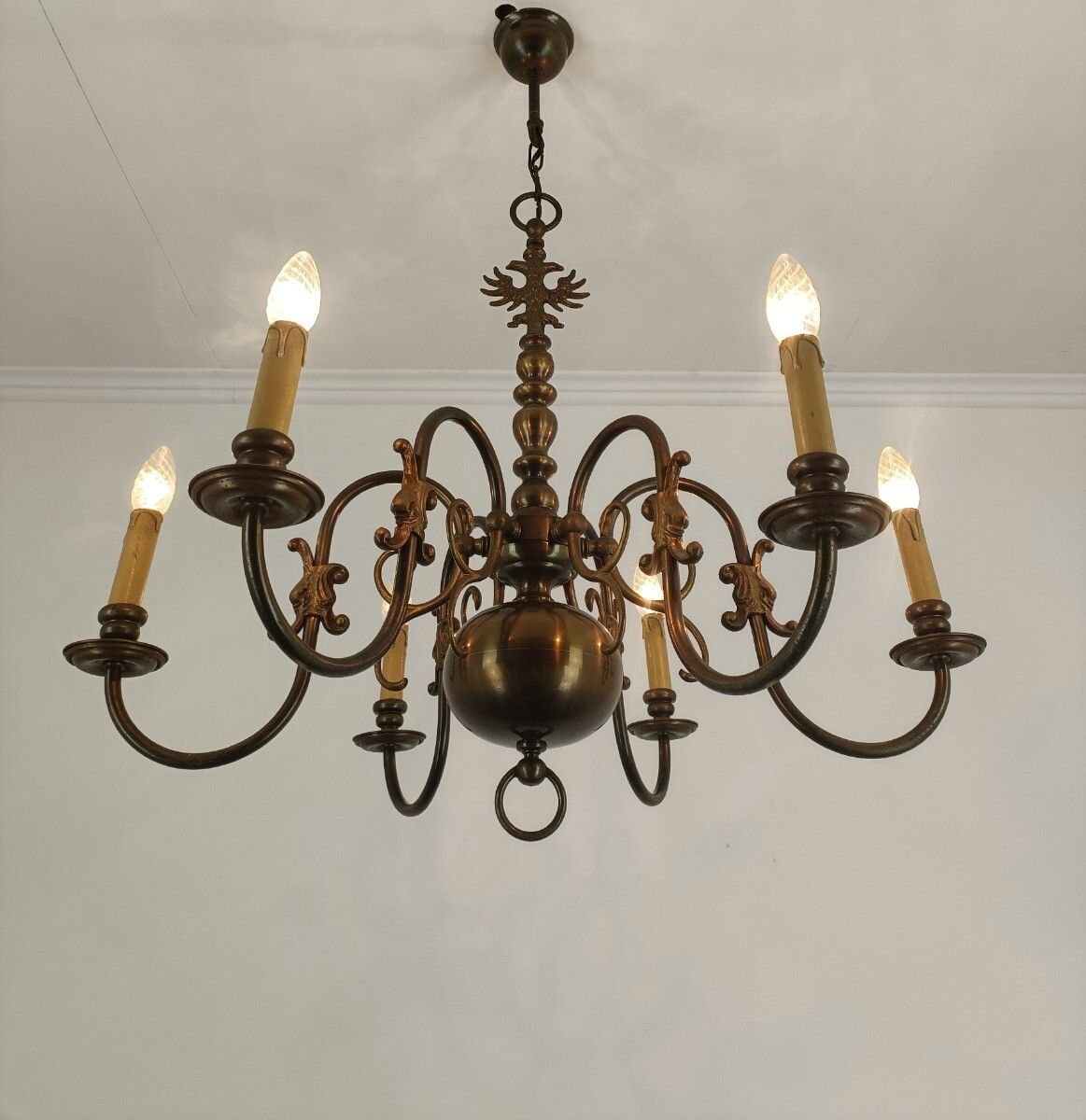 Flemish Dutch Chandelier 6 Arm Lights Brass Barn Farm Countryhouse Style Eagles photo Lighting