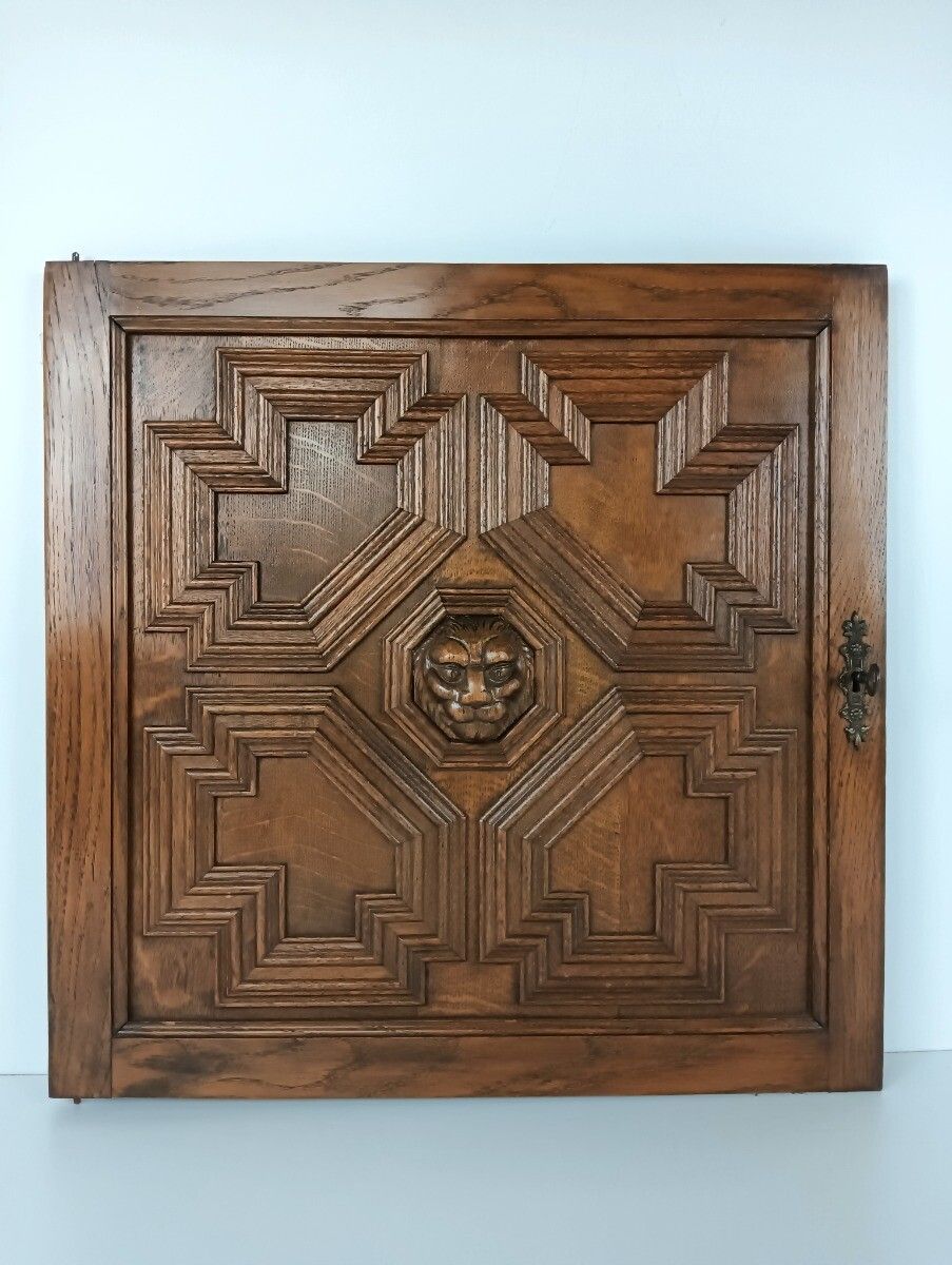 Antique 19th Century Door Panel Lion Head Ornate Carved Wood Architectural Reccl photo Home Fixtures