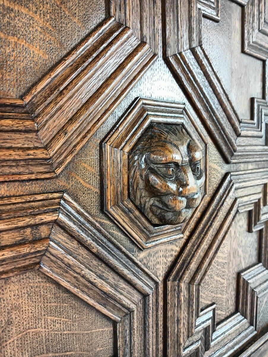 Antique 19th Century Door Panel Lion Head Ornate Carved Wood Architectural Reccl photo buy