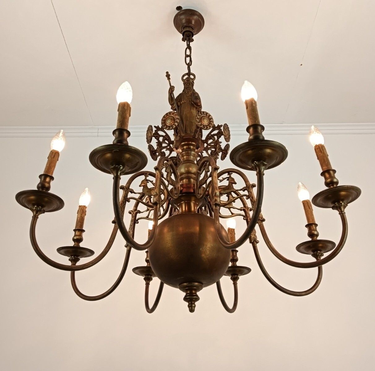 Stunning Flemish Bronze Hunting Castle Chandelier Saint Hubertus Horn Deer 8 L photo buy