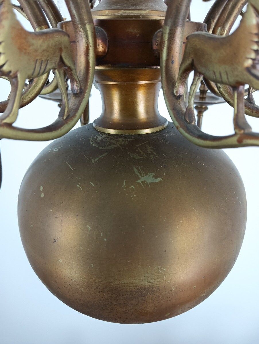 Lighting Stunning Flemish Bronze Hunting Castle Chandelier Saint Hubertus Horn Deer 8 L photo