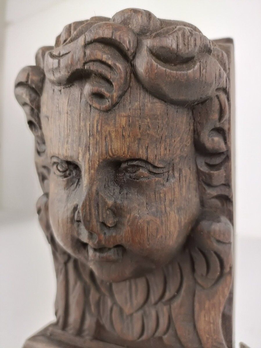 Corbel Hand Carved Wood Architectural Reclaimed Trim Putti Angel Head Antique photo buy